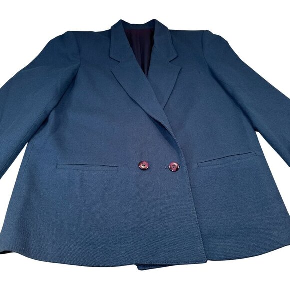 Ashley Brooke Wool Double Breasted Blazer Womens Jacket Work Vintage Royal Blue - Picture 2 of 16